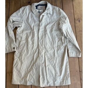 L.L. Bean  Tan Rain Coat Jacket Trench Women's Buttons Full Zip Large